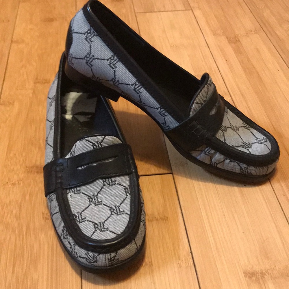 Ralph Lauren signature Black/Grey Loafers size 6.5